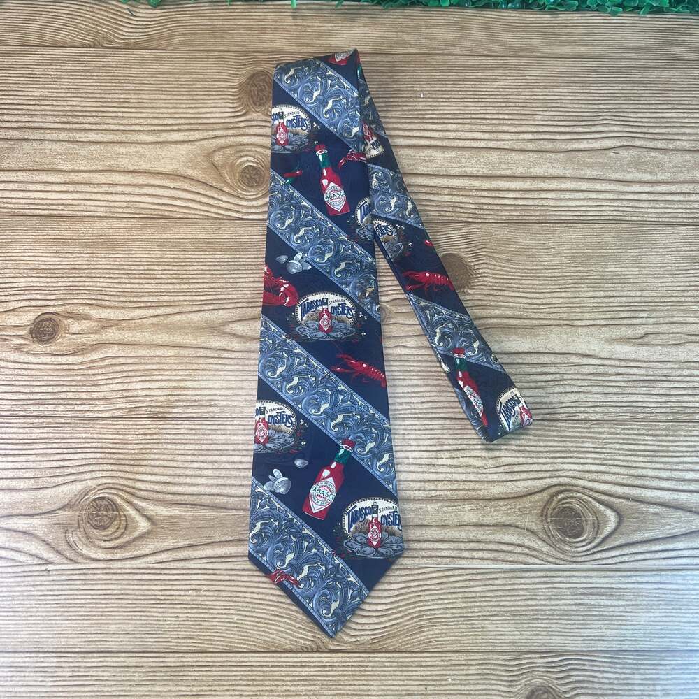 Vintage Tabasco Silk Neck Tie New Orleans Bourbon Street Seafood Mens Tie USA